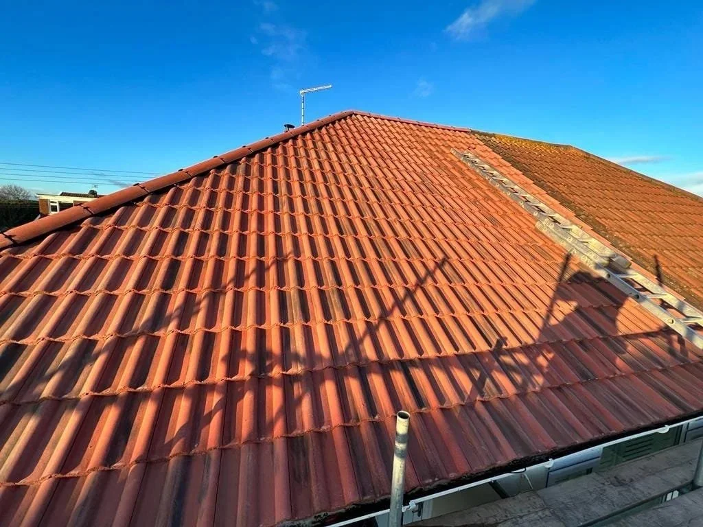 Completed tiled roof photographed by Hunt’s Roofing